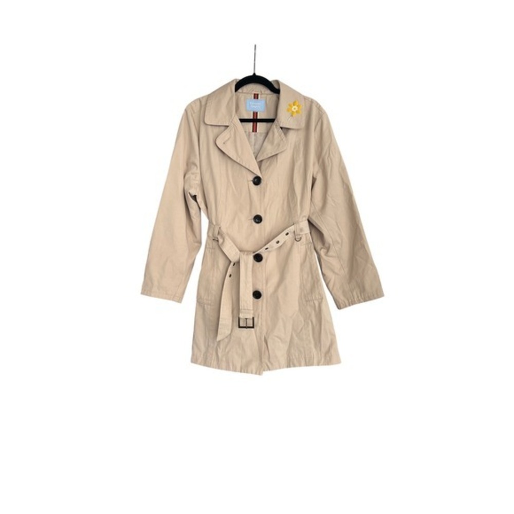 Denver Hayes Tan Belted Trench Coat Women Minimalist Classic Normcore Jacket 2XL - Picture 2 of 8